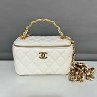 CHANEL Vanity Case 小羊皮 白色 金手手柄化妝長盒子