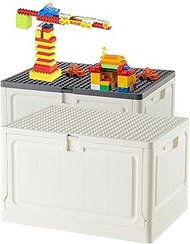 Folding Storage Box with Large Building Lid for Duplo Blocks, 28L Collapsible Storage Bin with Back