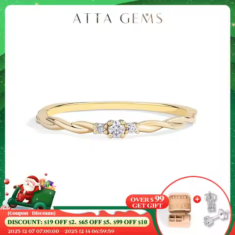 ATTAGEMS Solid 10K 14K 18K Au750 Gold Moissanite Diamond Ring for Women Half Bind Stackable Engageme