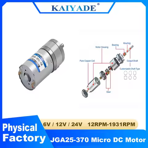 JGA25-370 Miniature Geared Motor DC Motor 6V 12V 24V Electric Gear Motor High Torque 12/16/26/30/35/