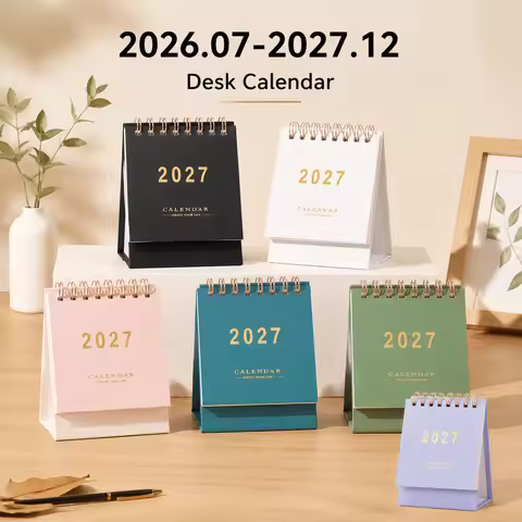 2026 July-2027 December 18 Months Mini Desk Calendar Pastel Solid Color Spiral Flip Desktop Planner 