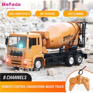 Bafada 8 channels 2.4G Remote Control Excavator Tipper Mixer Truck RC Excavation Engineering Car Children's Charging Dynamic Molen Cement Truck Toy Clay Tank Car with Lights and Sound for Kids