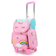 factory Cartoon Unicorn School Bags Wheeled Backpack for girls Trolley Bag with Wheels Student Kids