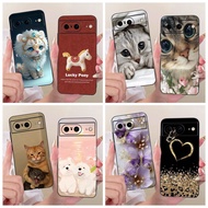 Cute Cartoon Cat Cover For Google Pixel 8 Pro GC3VE / Pixel 8 GKWS6 G9BQD Phone Case Soft Black Sili