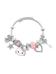 Pulsera de Hello Kitty Kawaii con colgante de cristal fresco pequeño para estudiante, novia, regalo de cumpleaños y accesorios