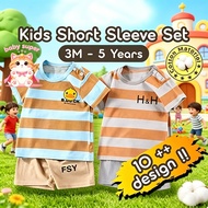 Set Baju Seluar Kanak-Kanak Lengan Pendek Cotton Corak Kartun Comel 3M-6Y Lelaki Perempuan Selesa Di