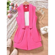 Sylvia Kids Collar Vest Coat and Cami Top Shorts Set 3in1 42122