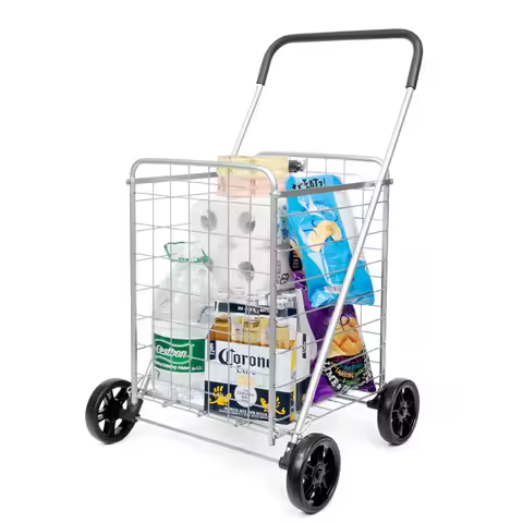 88L Large Capacity Foldable Shopping Cart, 45kg Load Carbon Steel Frame, PU Wheels for Grocery/Marke