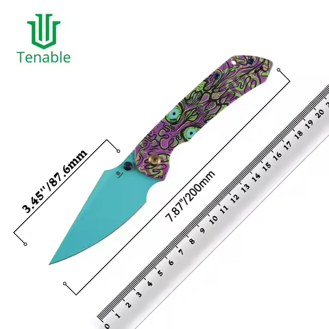 Tenable Folding Knives Fenrir T1034F Series 3.45'' 14C28N Blade +Jade G10 with Purple Undead Print H