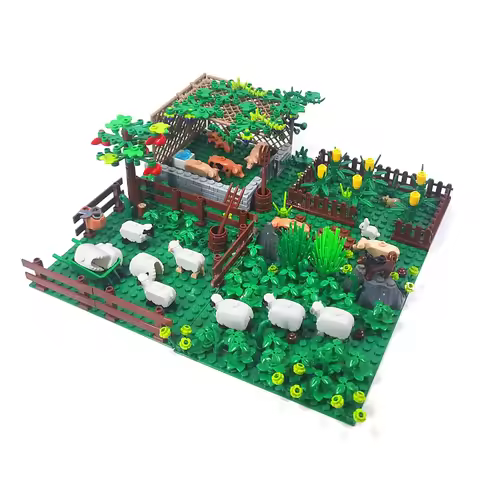 DIY fun animal ranch building block scenes, sheep pig farm and cattle MOC building block scenes, bui