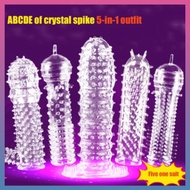 Spike Condom 5 in 1 Combo Toy for Men women Dildo - Kondom Berduri Tahan Sarung Zakar Silicone Crystal