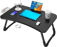 Elekin Folding Lap Desk for Laptop，Portable Laptop Desk Bed Table Standing Work Table Bed Tray with 4 USB Port/Cup Holder/Drawer for Bed Couch/Sofa (Mini Lamp,Fan)
