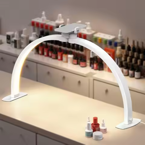 29" Half Moon Nail Light for Desk, 36W Foldable LED Arc Lamp with Phone Holder, Dimmable 3000K-6500K