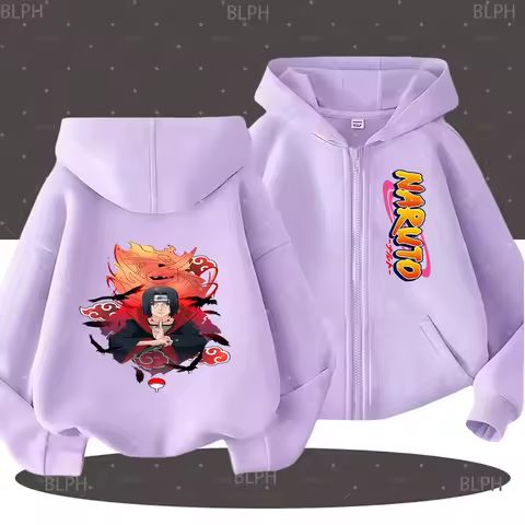Naruto Shippuden Inspired Zip Hoodie for Family, Cool Anime Print Parent-Child Sweatshirt with Styli