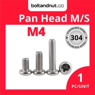M4 Phillips Pan Head Screw JIS | SUS 304 Stainless Steel Grade A2-70 | Round Head Screw Machine Mesi