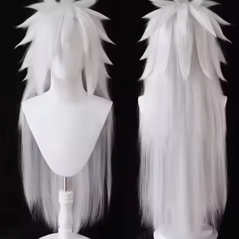 Anime Cosplay Jiraiya Wig Long Silver Grey Heat Resistant Synthetic Hair Halloween Party Cosplay Cos