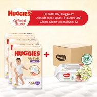 [Bundle of 2 Cartons] Huggies Airsoft Pants + Clean Care Wipes Pants XXL (80sx12)