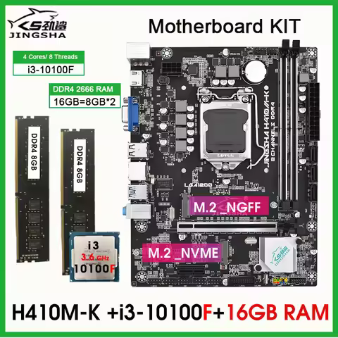H410 M-K LGA1200 Motherboard set with i3 10100F CPU and 2*8=16GB DDR4 2666MHz Desktop memory kit com