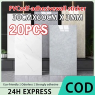 【READY STOCK】40sqft/20pcs Marble Wall Tile Paper KitchenWall PVC 30x60cm printed wallpaperdhesive Wa