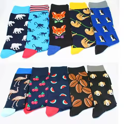 Cartoon Socks Men Hip Hop Animal Coffee Bean Fox Monkey Crew Socks