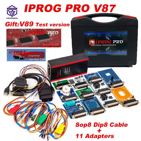 IPROG V87 Ecu Tool Key Programmer for Airbag Reset IMMO K-+M Car Radio MCU Dashboard Full Adapters a