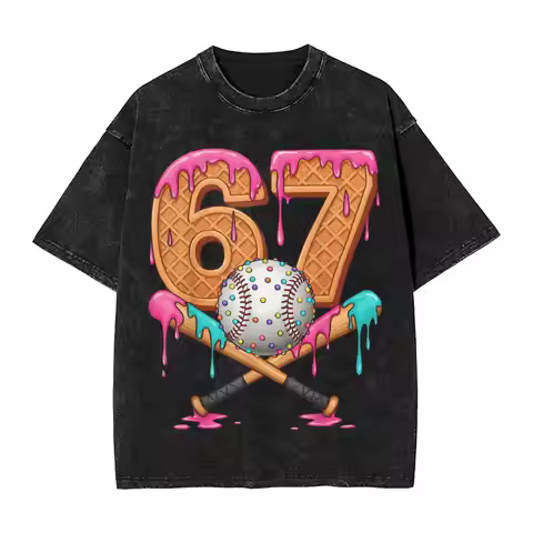 67 Ice Cream Drip Baseball Number 67 Player 67Th Birthday T-Shirt for Men Funny 100% Cotton Tee Shir
