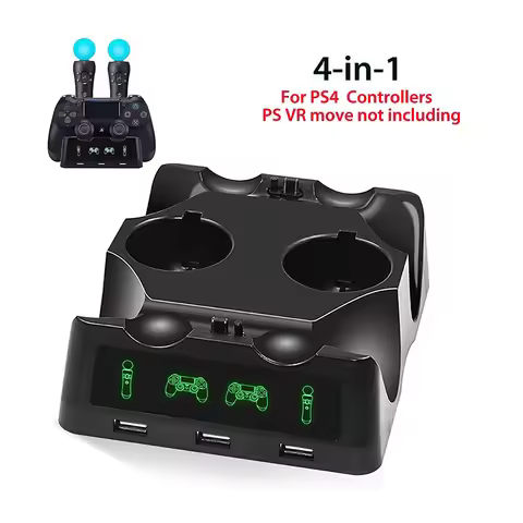 4 in 1 Joypad Controller Charger Dock Joystick Power Supply Base for PS4+PS Move Game Playing Access