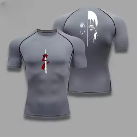 Men Compression Shirt Attack on Titan Eren Yeager Graphic Sports Quick Drying Gym T-shirt Fitness Sw