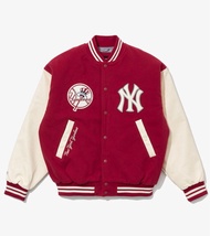 棒球外套 New York Yankees Dark Red Varsity Baseball Jacket 皮革