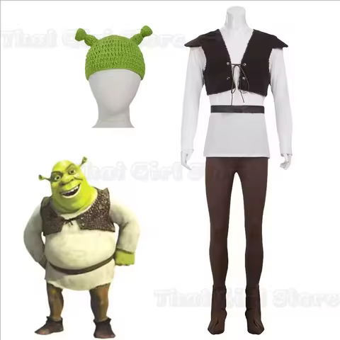 Monster Shrek cosplay costume Shrek cosplay Halloween Shrek Cosplay Costumes Green Hat Shrek Top Lea