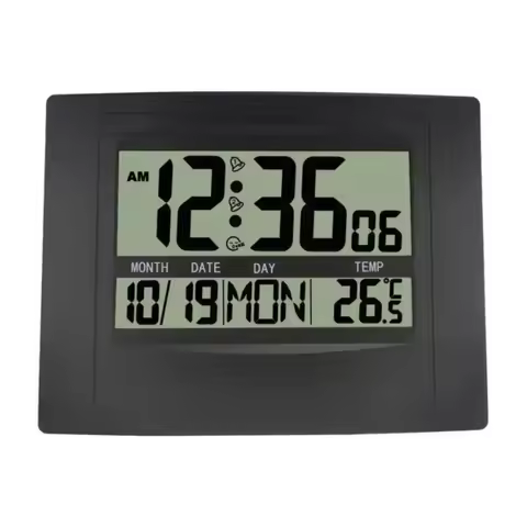 Large Display Digital Wall Clock Date Display Week Display LCD Alarm Clock 2 Alarms TEMP Display Bed