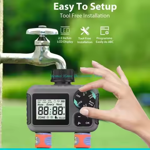 H7BF Water Timer Sprinkler Timer Outdoor Use 2 Zone Automatic Watering System For Even Plant Waterin