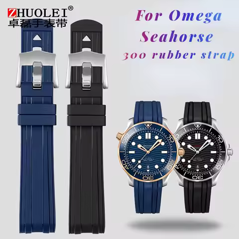 For Omega New Seamaster 300 universe 007 Curved End Fluorous Rubber silicone watchband 20mm 22m Watc