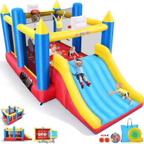 Inflatable Bounce House for 3-12 15.2x8.3x7 ft Bouncy House w/Large Bounce Area Extra Wide Slide 2 B