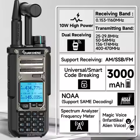 Quansheng TK11 8 Walkie Talkie 10W Multi Band AM USB LSB CW 27MHz CB LW MW SW SSB NOAA Spectrum Anal