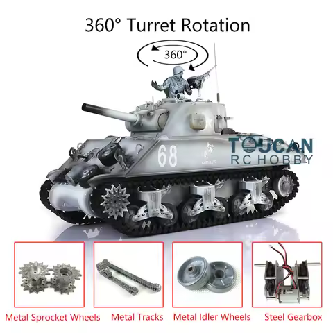 Heng Long 1/16 RTR Snow 7.0 Upgraded Ver M4A3 Sherman RC Tank 3898 W/ 360° Turret Battle Simulation 