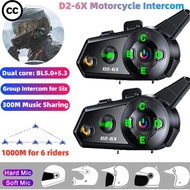 CC] Motorcycle Helmet D2-6X Intercom 1000M Distance Wireless Interphone for 6 Riders Team Ride Inter