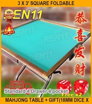 3 x 3' Square Foldable Mahjong Table + Gift(18mm Dice X 2) - More Stable