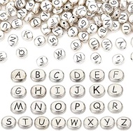 SUNNYCLUE 1 Box 104 Pieces Metal Letter Beads Alphabet Beads Bulk Pack Alloy Oval Tibetan Antique Si