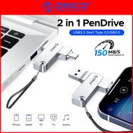 ORICO 128GB USB C Flash Drive Dual USB 3.2 Flash Drive Type C + USB A Portable Type-C Flash Drive 2-