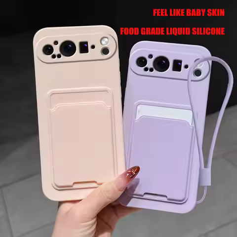 Case for Google Pixel 9 Pro XL Liquid Silicone Card Holder Soft Phone Skin Cover 9a Shockproof Back 