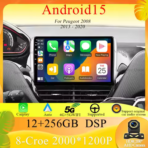 5GWIFI Car Radio Player Android 15 2din For Peugeot 208 2008 1 2013-2020 GPS Navigation Wireless And