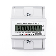 LCD AC Din Rail 230V 3 Phase 4 Wire Energy Meter Power Consumption Monitor KWh Meter Wattmeter 3×30(