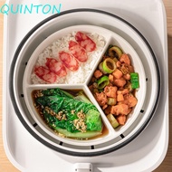 QUINTON Grid-shaped Dinner Plate, 3 Compartments Round Divided Food Tray, BPA-Free White Ceramic Mic