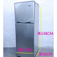 雪櫃 (雙門)惠而浦WF195/8 高148CM 銀面/鋼面 90%新 强化玻璃100%正常 免費送及裝,有保用 洗衣機
