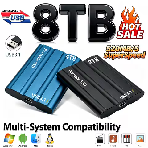 Reliable Slim Storage Device Portable External SSD 1TB 4TB 16TB 128TB High Speed for Notebook Laptop