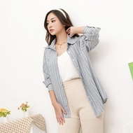 KEMEJA Women's Stripe Shirt 2102 BLUEGREY Cringkle Oversize Stripe Shirt Stripe Top Blue Grey Shirt