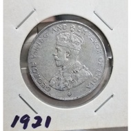 1921 50c cents straits settlement king George V EF silver coin