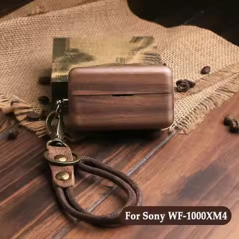 Solid Wood Case For Sony WF-1000XM5 Earphone Case Bluetooth Earphone Protection Case with Lanyard Fo
