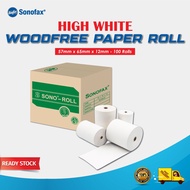 SONO-ROLL Woodfree Paper Roll/Dot Matrix Printer Paper 1 Ply - High White (57mm X 65mm x 12mm x 100 